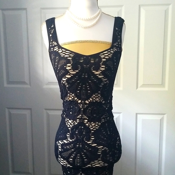 Intimately Free People Black Medallion Crochet Bodycon Dress Size XS - Picture 3 of 14
